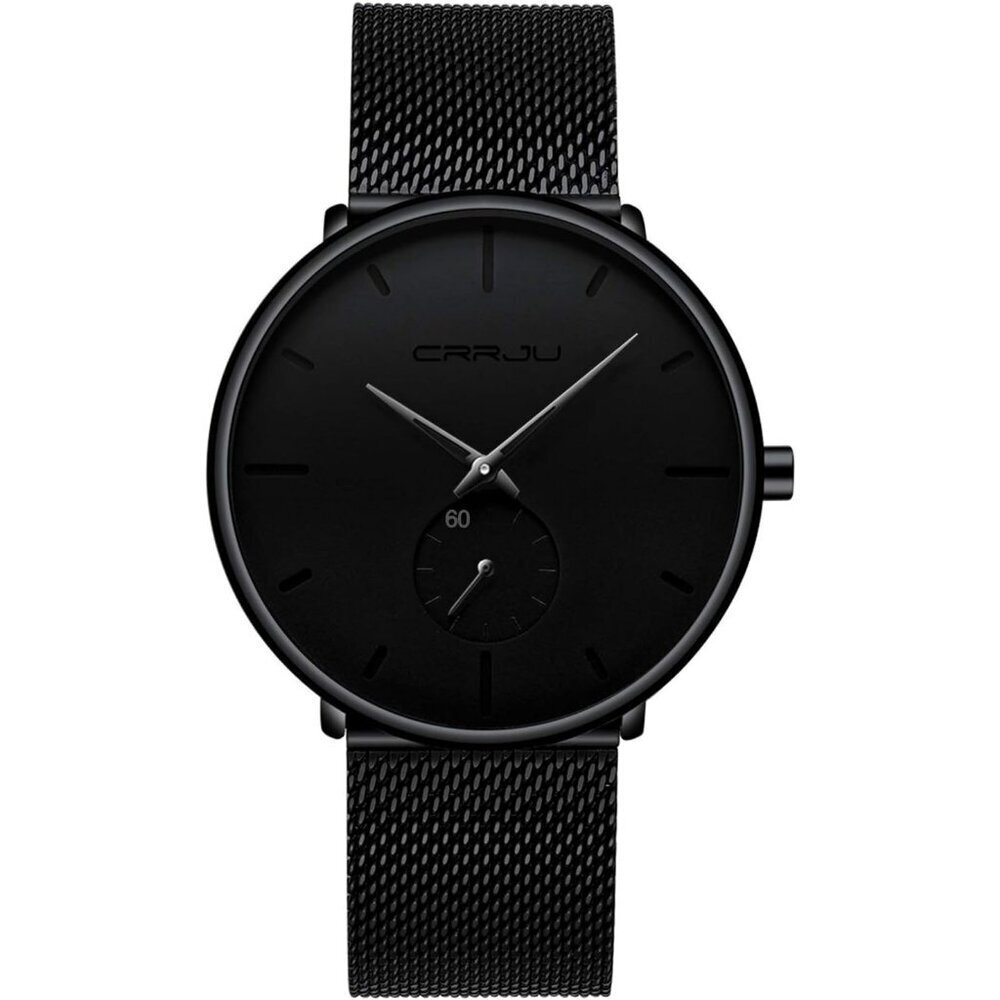Men's Black Ultra-Thin Minimal Waterproof Stainless Steel Mesh Band Wrist Watch